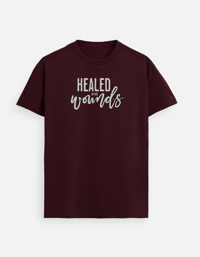 “Healed By HIS Wounds Unisex FeatherLite T-Shirt in Black – Premium Supima Cotton Christian tee with Isaiah 53:5 scripture, soft and breathable, made in India by StyleYourFaith.”