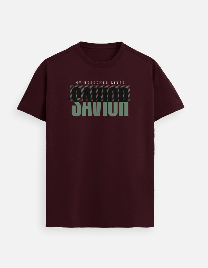 “Savior My Redeemer Lives Unisex FeatherLite T-Shirt in Maroon – Supima Christian T-Shirt inspired by Job 19:25, made & packed in India by StyleYourFaith.”