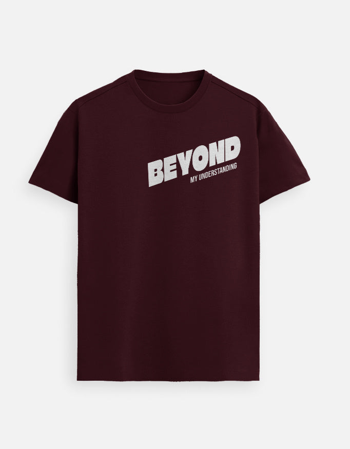 “Beyond My Understanding Unisex FeatherLite T-Shirt in Maroon – 160 GSM Supima Cotton, soft, breathable Christian tee for men and women, made & packed in India by StyleYourFaith.”