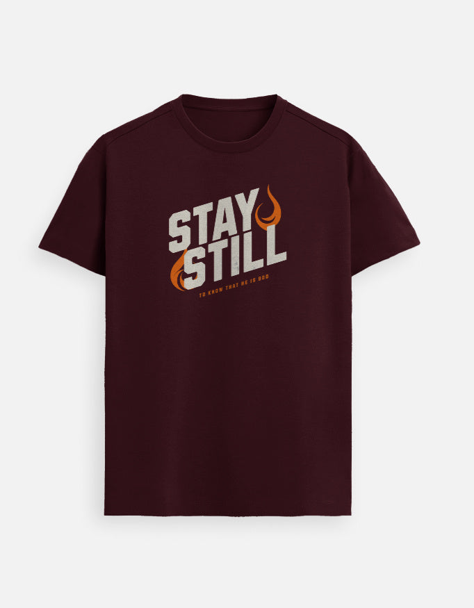 “Stay Still To Know HE is GOD Unisex FeatherLite T-Shirt in Maroon – 160 GSM Supima Cotton, soft, breathable Christian tee for men and women, made & packed in India by StyleYourFaith.”