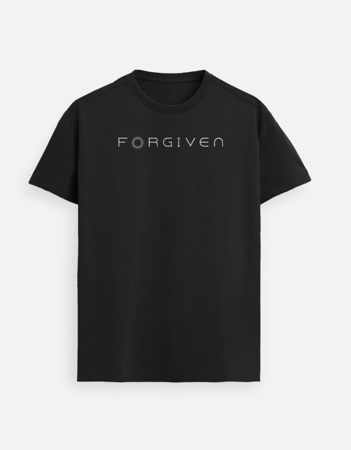 “Forgiven Unisex FeatherLite T-Shirt in Black – Premium 160 GSM Supima Cotton, soft and breathable Christian tee for men and women, made & packed in India by StyleYourFaith.”