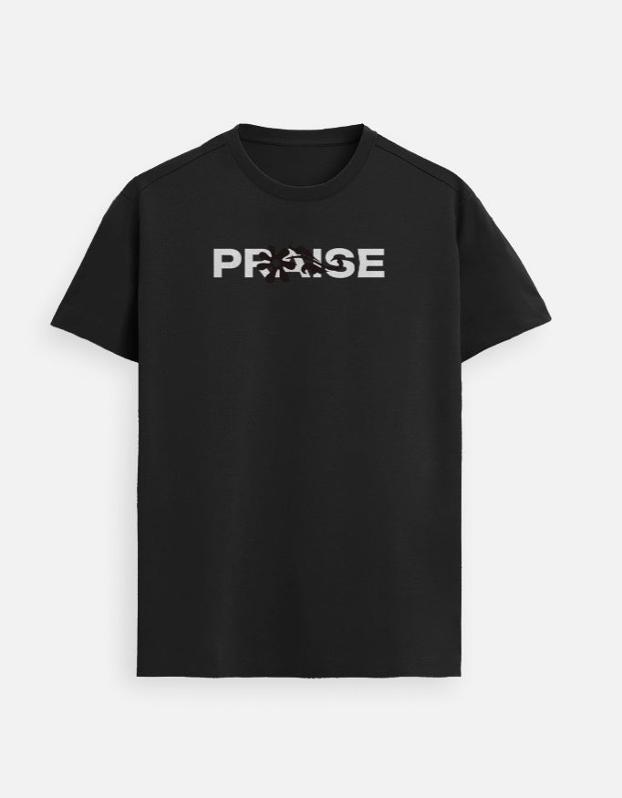 “Praise Unisex FeatherLite T-Shirt in Black – Premium Supima Cotton Christian tee inspired by Psalm 150:6, made in India by StyleYourFaith.”