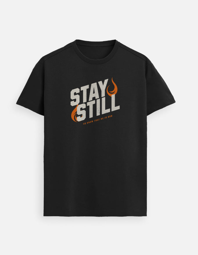 “Stay Still To Know HE is GOD Unisex FeatherLite T-Shirt in Black – 160 GSM Supima Cotton, soft, breathable Christian tee for men and women, made & packed in India by StyleYourFaith.”