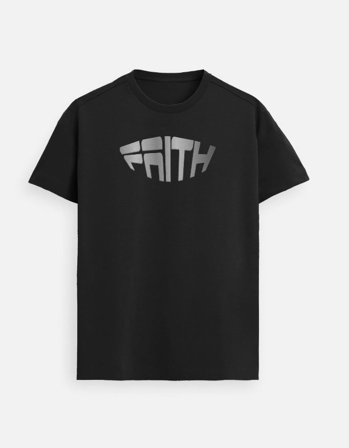 “Faith Unisex FeatherLite T-Shirt in Black – 160 GSM Supima Cotton, soft, breathable Christian tee for men and women, made & packed in India by StyleYourFaith.”