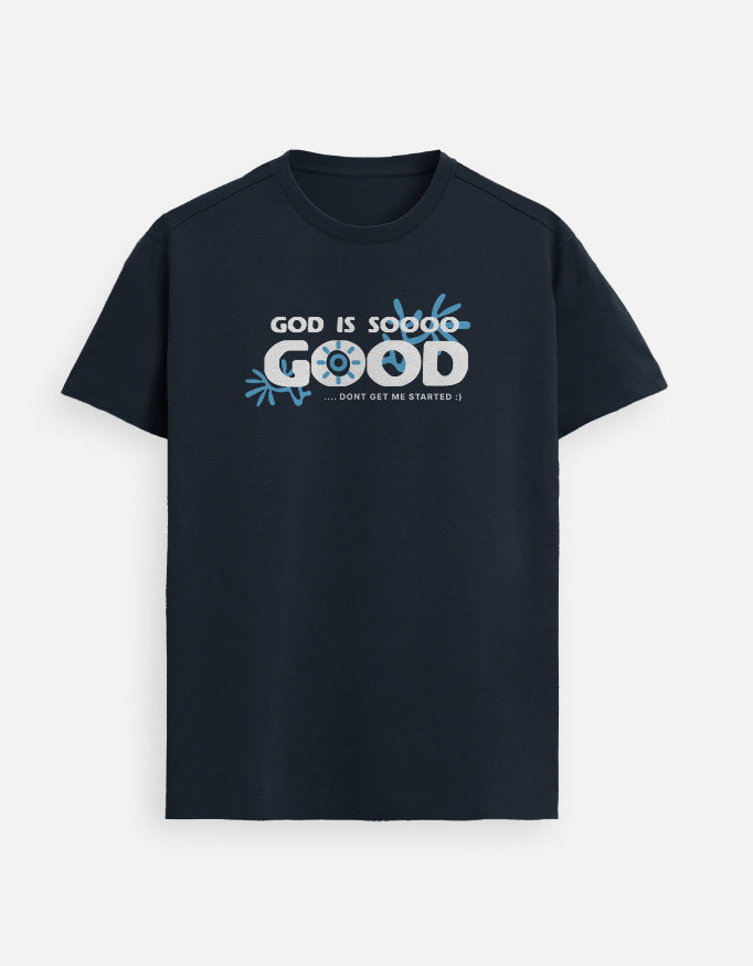 “GOD Is Sooo Good FeatherLite T-Shirt in Navy Blue – Joyful Christian tee by StyleYourFaith celebrating God’s goodness. Soft, breathable, unisex fit.”