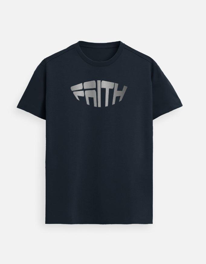 “Faith Unisex FeatherLite T-Shirt in Navy Blue – 160 GSM Supima Cotton, soft, breathable Christian tee for men and women, made & packed in India by StyleYourFaith.”