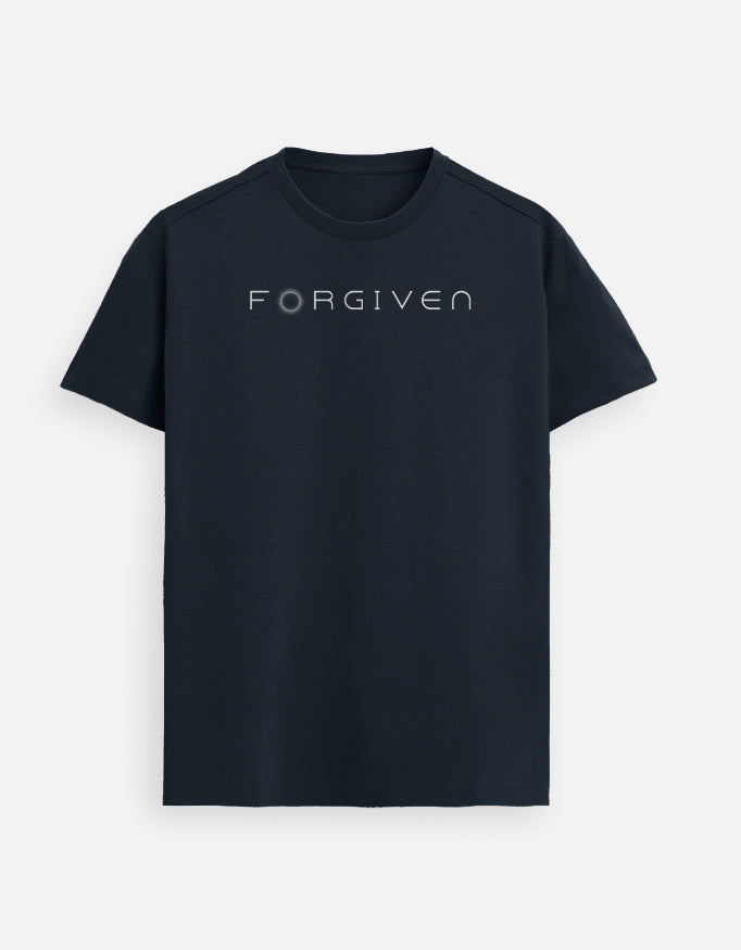 “Forgiven Unisex FeatherLite T-Shirt in Navy Blue – Premium 160 GSM Supima Cotton, soft and breathable Christian tee for men and women, made & packed in India by StyleYourFaith.”