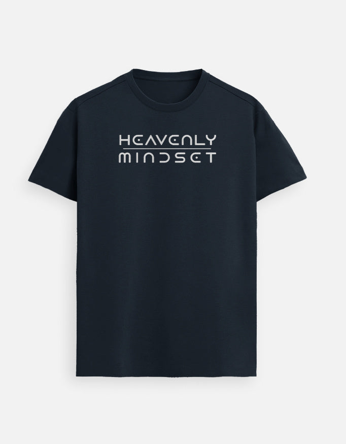 “Navy Blue Heavenly Mindset Supima Christian T-Shirt – Premium unisex faith tee encouraging higher thinking, crafted in India by StyleYourFaith.”