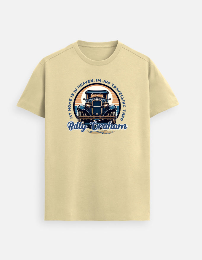 “Billy Graham ‘My Home Is in Heaven’ Unisex FeatherLite T-Shirt in Beige – 160 GSM Supima Cotton, soft, breathable Christian tee for men and women, made & packed in India by StyleYourFaith.”