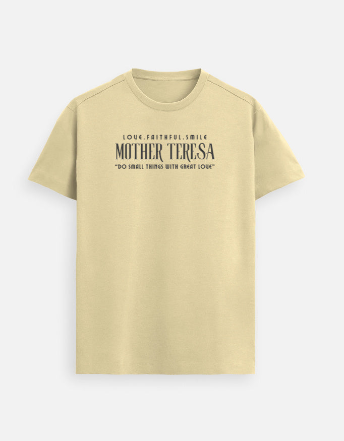 “Mother Teresa Unisex Supima T-Shirt in Beige – Premium Supima Cotton Christian apparel celebrating compassion and service, by StyleYourFaith.”