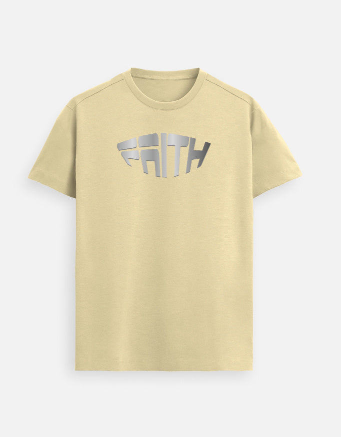“Faith Unisex FeatherLite T-Shirt in Beige – 160 GSM Supima Cotton, soft, breathable Christian tee for men and women, made & packed in India by StyleYourFaith.”